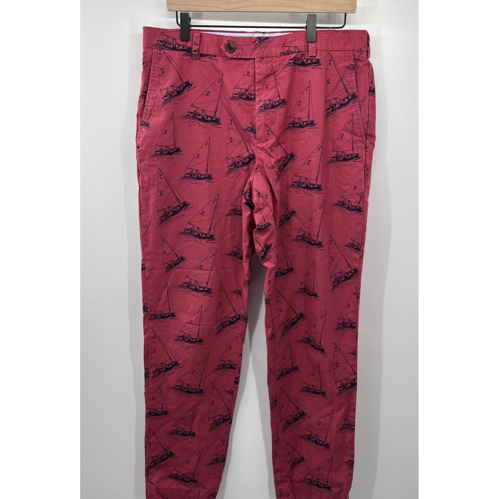 Brooks Brothers Clark Red Preppy Sailboat Boat Print Pants Men Size 34 X‎ 30